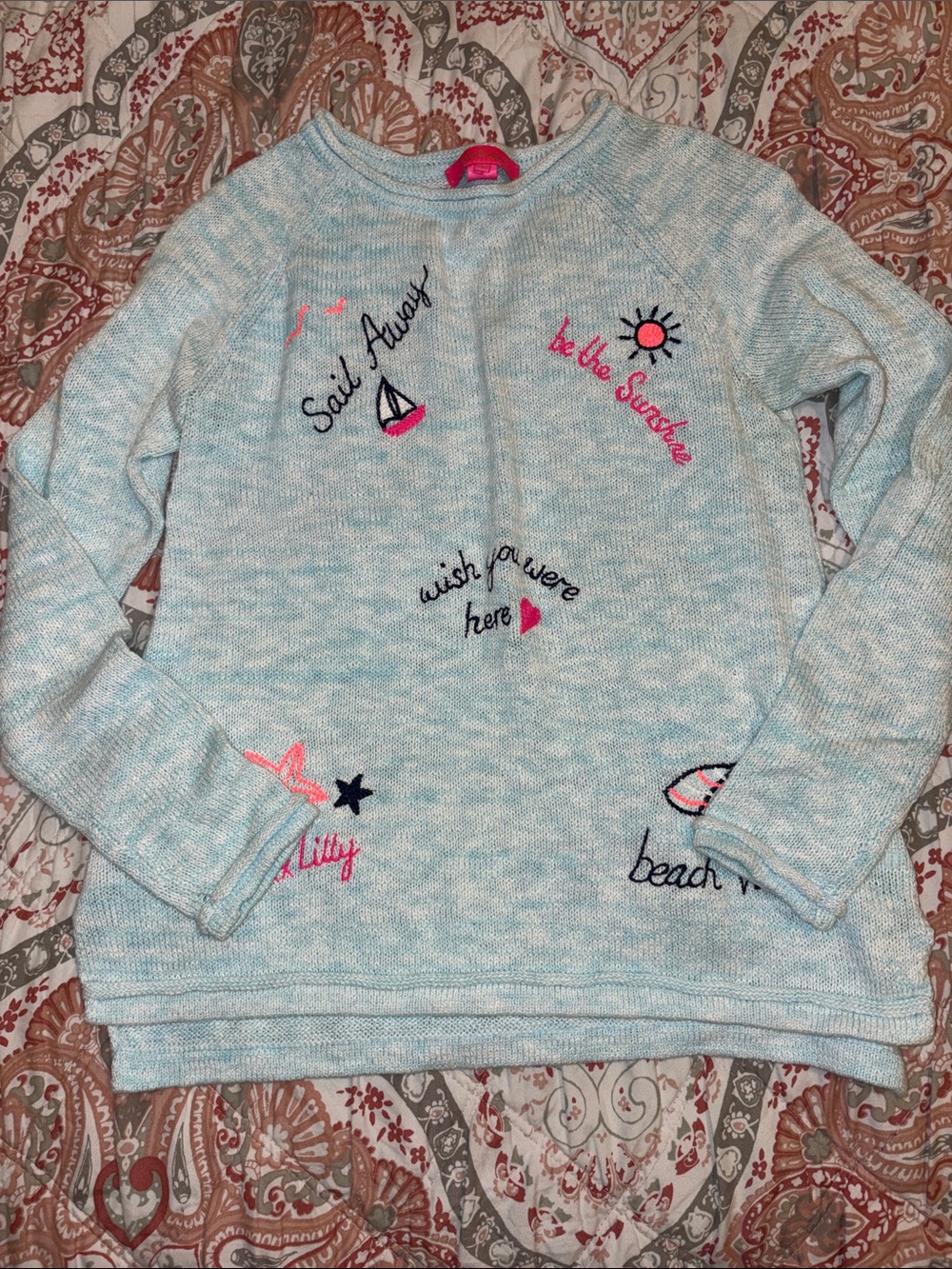 Lilly Pulitzer Light Blue Embroidered Crewneck Sweater